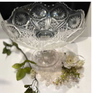 American Brilliant Period Crysyal Cut Glass compote, candy, fruit, floral.